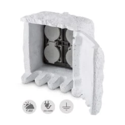 Power Rock Remote Gartensteckdose 4-fach Verteiler 1,5 M Fels Hellgrau -Gartenmöbel 10030597 yy 0007 front Waldbeck Power Rock Gartensteckdose 3m hellgrau