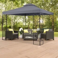 Odeon Grey Pavillon Partyzelt Festzelt 3x3m Stahl Polyester Dunkelgrau -Gartenmöbel 10030686 yy 0005 ambient Blumfeldt Odeon Grey Pavillon Partyzelt dunkelgrau