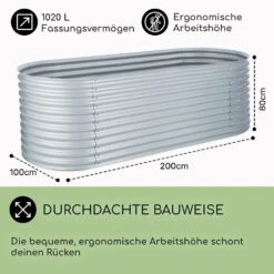 High Grow Hochbeet Gartenbeet 2,0m Zink-Alu-Beschichtung Silber -Gartenmöbel 10031119 DE 0005 usp