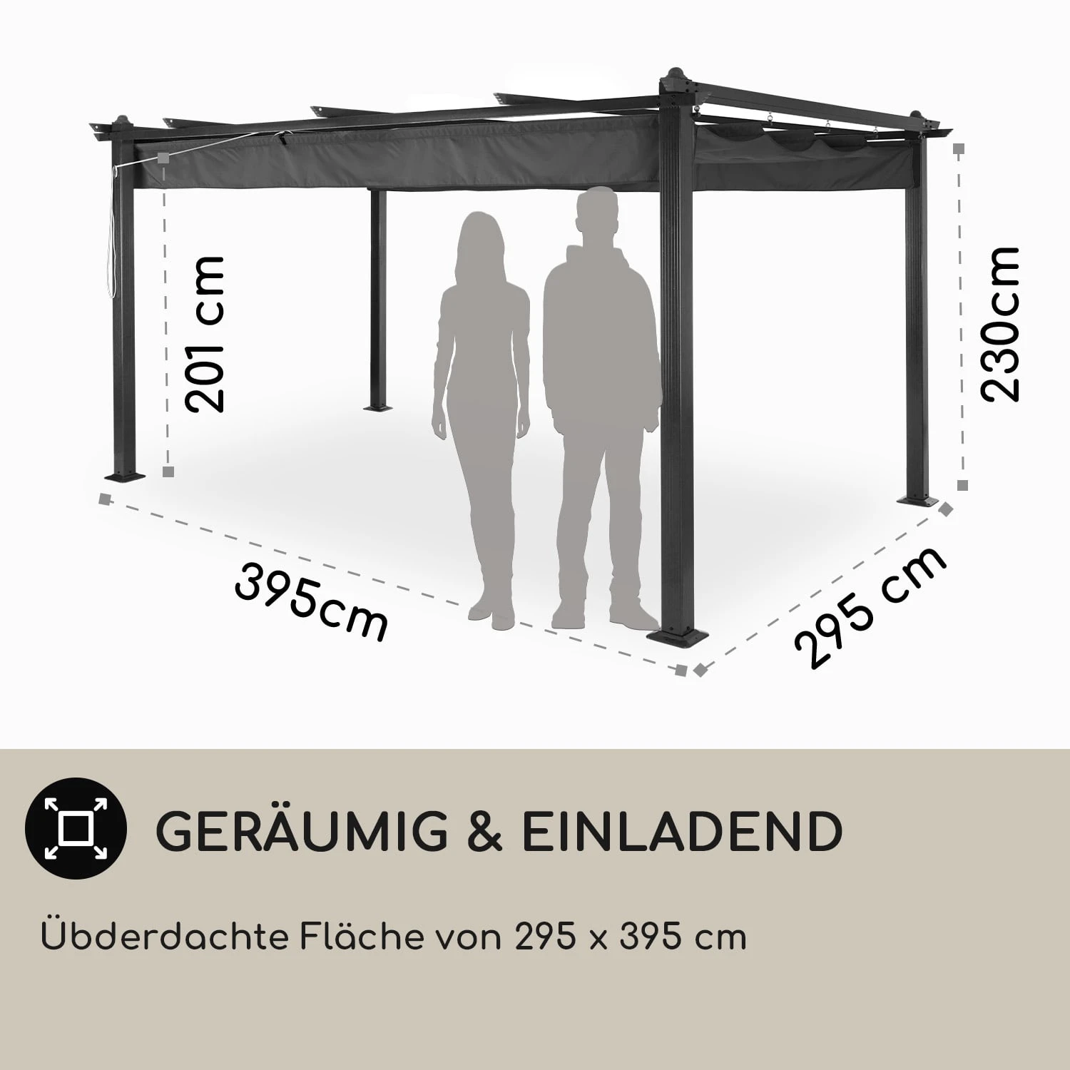 Pantheon 3x4 Pergola Vordach 3x4m Aluminium Sonnendach Polyester Grau 4 Pantheon 3x4 Pergola Vordach 3x4m Aluminium Sonnendach Polyester Grau – Bild 4