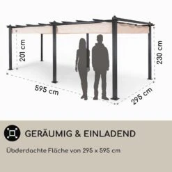 Pantheon 3x6 Pergola Vordach 3x6m Aluminium Sonnendach Polyester Beige -Gartenmöbel 10031884 DE 0004 usp