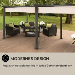 Pantheon 3x6 Pergola Vordach 3x6m Aluminium Sonnendach Polyester Beige -Gartenmöbel 10031884 DE 0006 usp