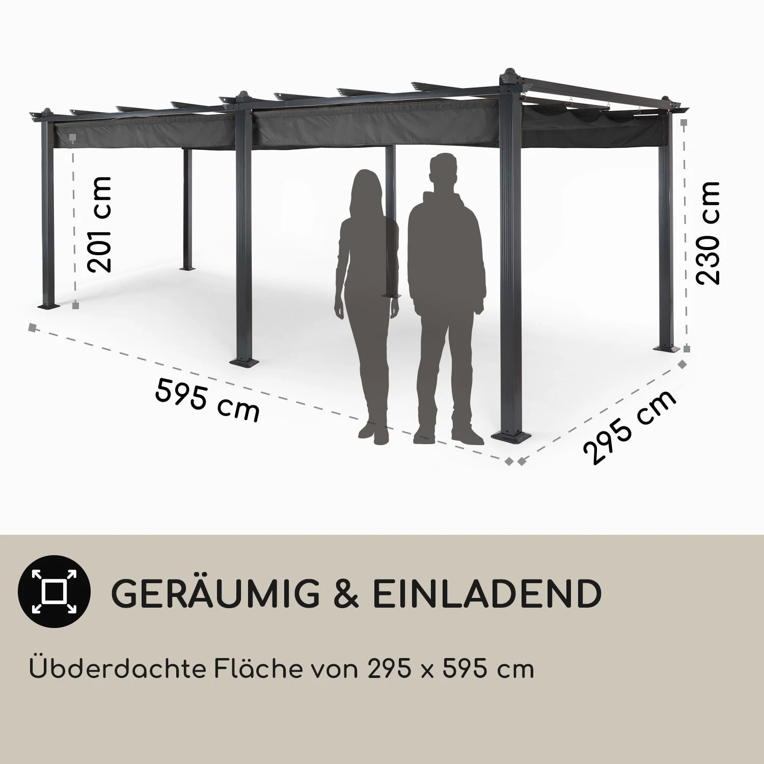 Pantheon 3x6 Pergola Vordach 3x6m Aluminium Sonnendach Polyester Grau 4 Pantheon 3x6 Pergola Vordach 3x6m Aluminium Sonnendach Polyester Grau – Bild 4