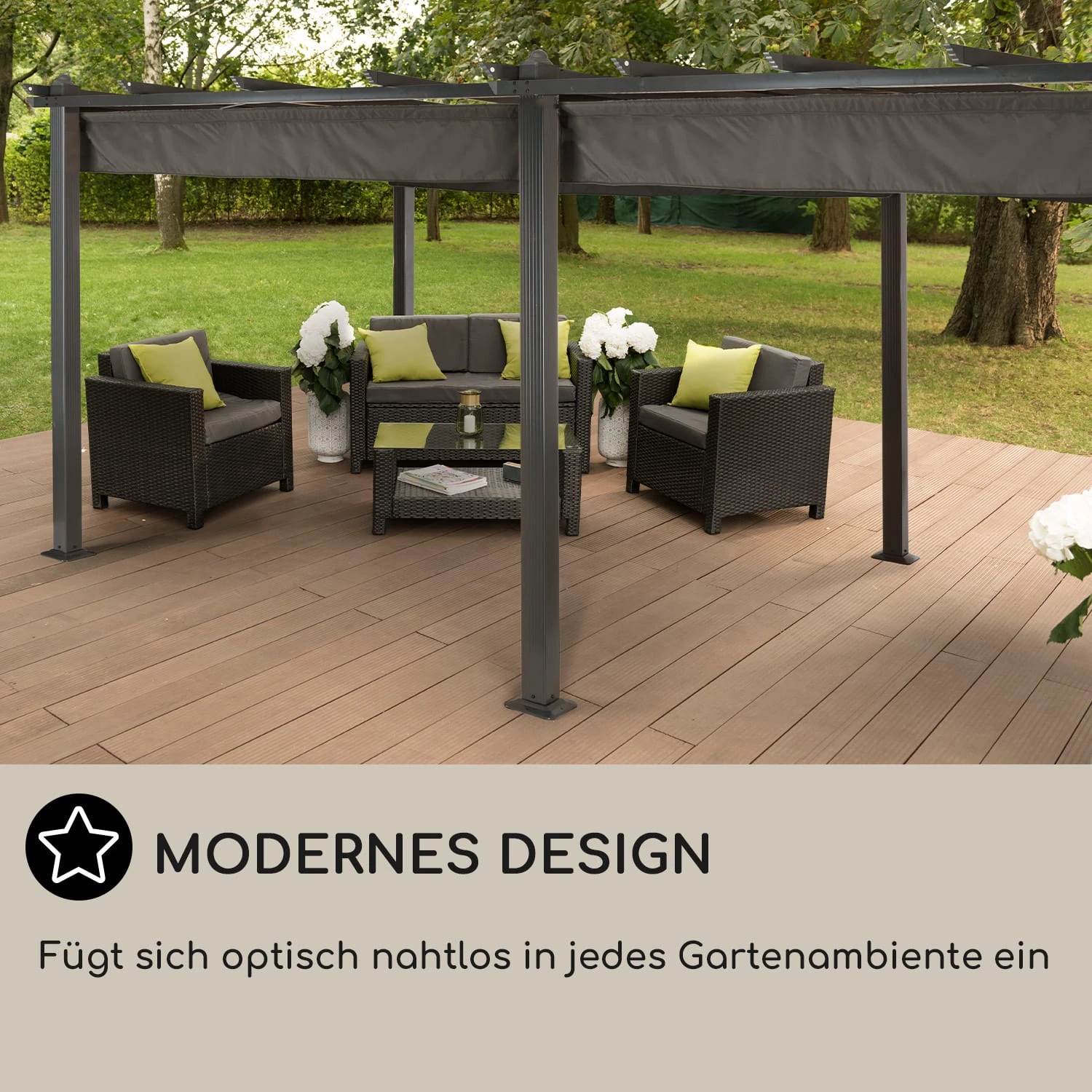 Pantheon 3x6 Pergola Vordach 3x6m Aluminium Sonnendach Polyester Grau 6 Pantheon 3x6 Pergola Vordach 3x6m Aluminium Sonnendach Polyester Grau – Bild 6