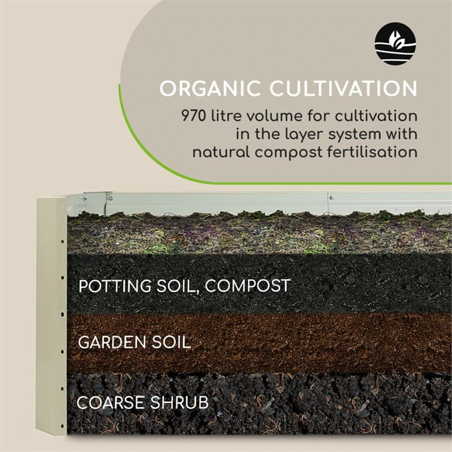 High Grow Straight Hochbeet 180x60x90cm 970l Stahl Verzinkt Beige 8 High Grow Straight Hochbeet 180x60x90cm 970l Stahl Verzinkt Beige – Bild 8