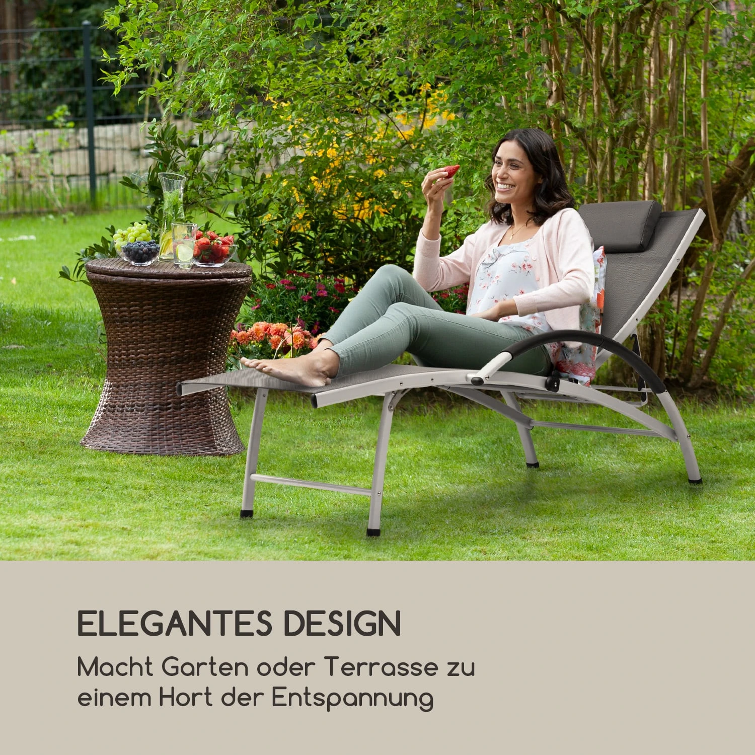 Sun Valley Sonnenliege Zusammenklappbar Kopfkissen Grau 2 Sun Valley Sonnenliege Zusammenklappbar Kopfkissen Grau – Bild 2