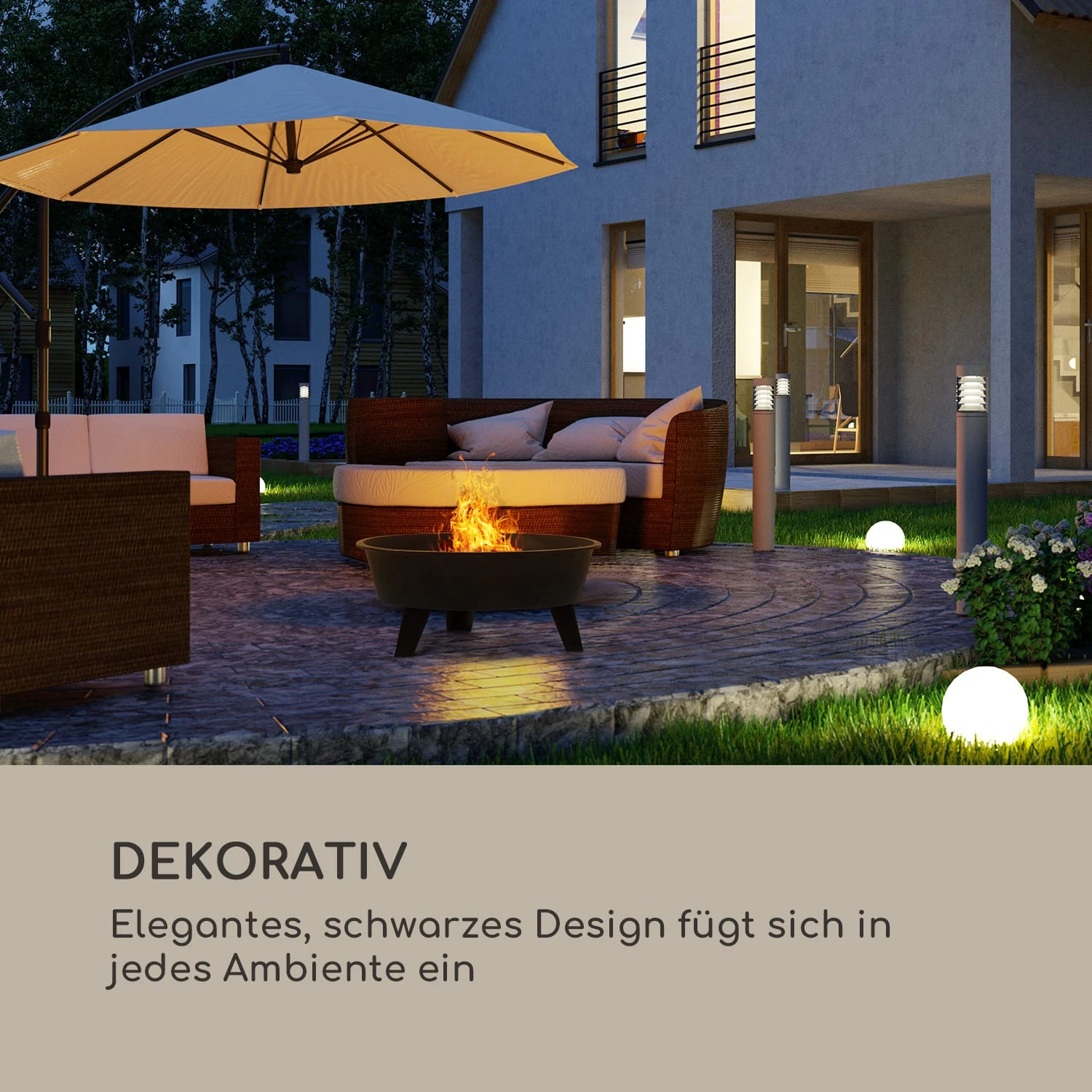 Nolana 2-in-1-Feuerschale Ø73cm Funkenschutz Ø64cm Grill Stahl Schwarz 2 Nolana 2-in-1-Feuerschale Ø73cm Funkenschutz Ø64cm Grill Stahl Schwarz – Bild 2