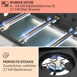Tomahawk Gasgrill 4x3,6 KW + 2,7 KW Brenner 66x43,5 Cm Grill Edelstahl -Gartenmöbel 10034710 de 0003 usp