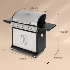 Tomahawk Gasgrill 5x3,6 KW + 2,7 KW Brenner 80x43,5 Cm Grill Edelstahl -Gartenmöbel 10034712 yy 0007 dimensions