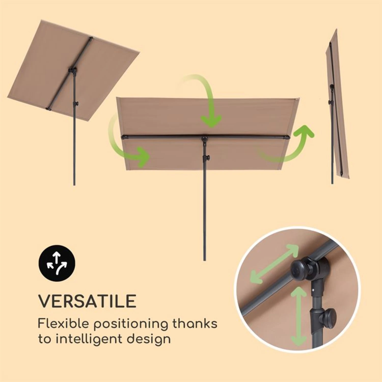 Flex-Shade L Sonnenschirm 130 X 180 Cm Polyester UV 50 Taupe 2 Flex-Shade L Sonnenschirm 130 X 180 Cm Polyester UV 50 Taupe – Bild 2