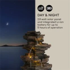 Messina Kaskadenbrunnen Solarbrunnen Gartenbrunnen Akku Solarpanel LED -Gartenmöbel 10034734 yy 0007 logo Blumfeldt Messina Kaskadenbrunnen