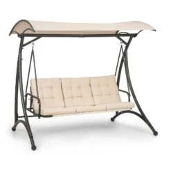 Marbella Hollywoodschaukel 3-Sitzer Mit Sonnendach Ecru