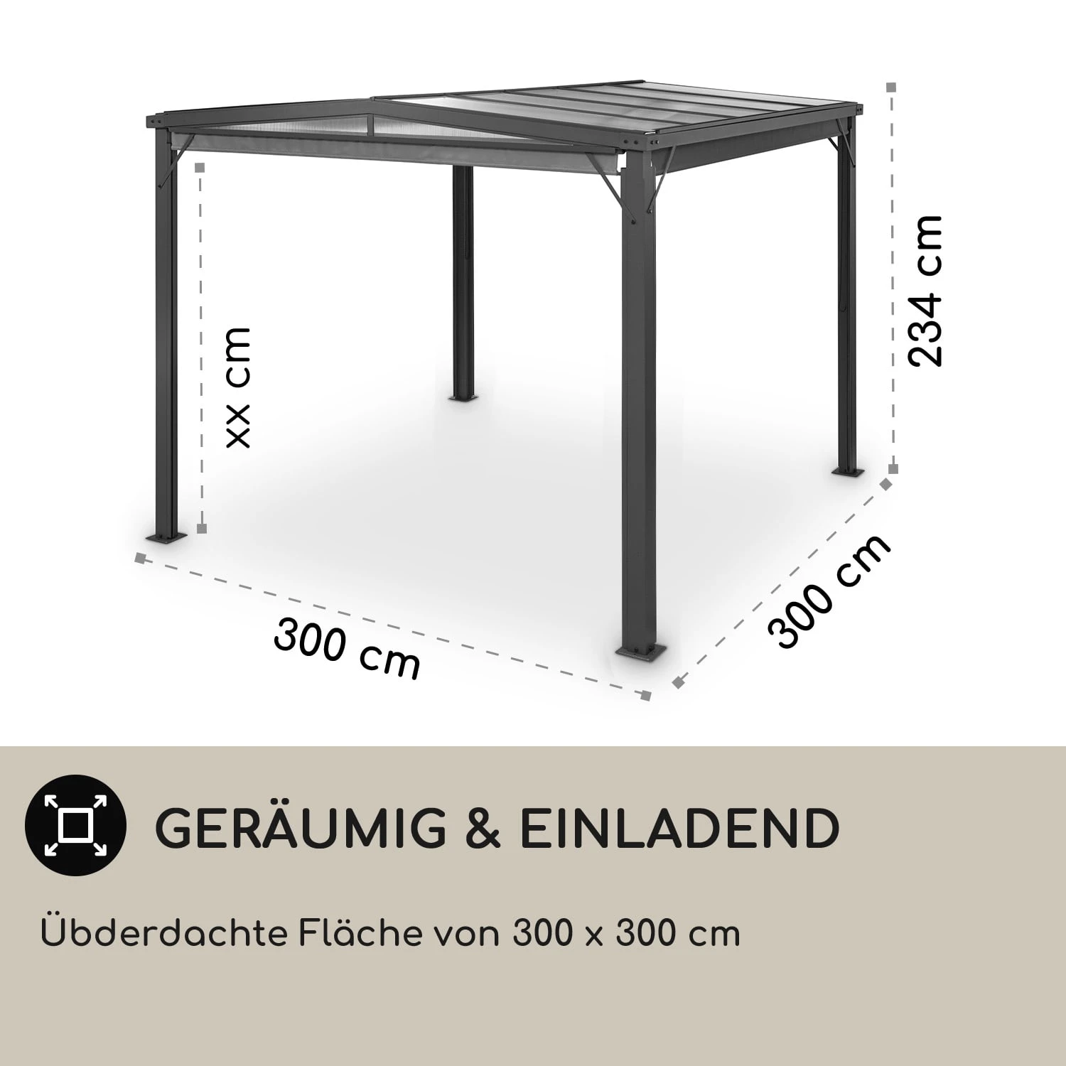 Pantheon Cortina Solid Sky Pergola Vordach 3x3m Polycarbonat Vorhänge 4 Pantheon Cortina Solid Sky Pergola Vordach 3x3m Polycarbonat Vorhänge – Bild 4