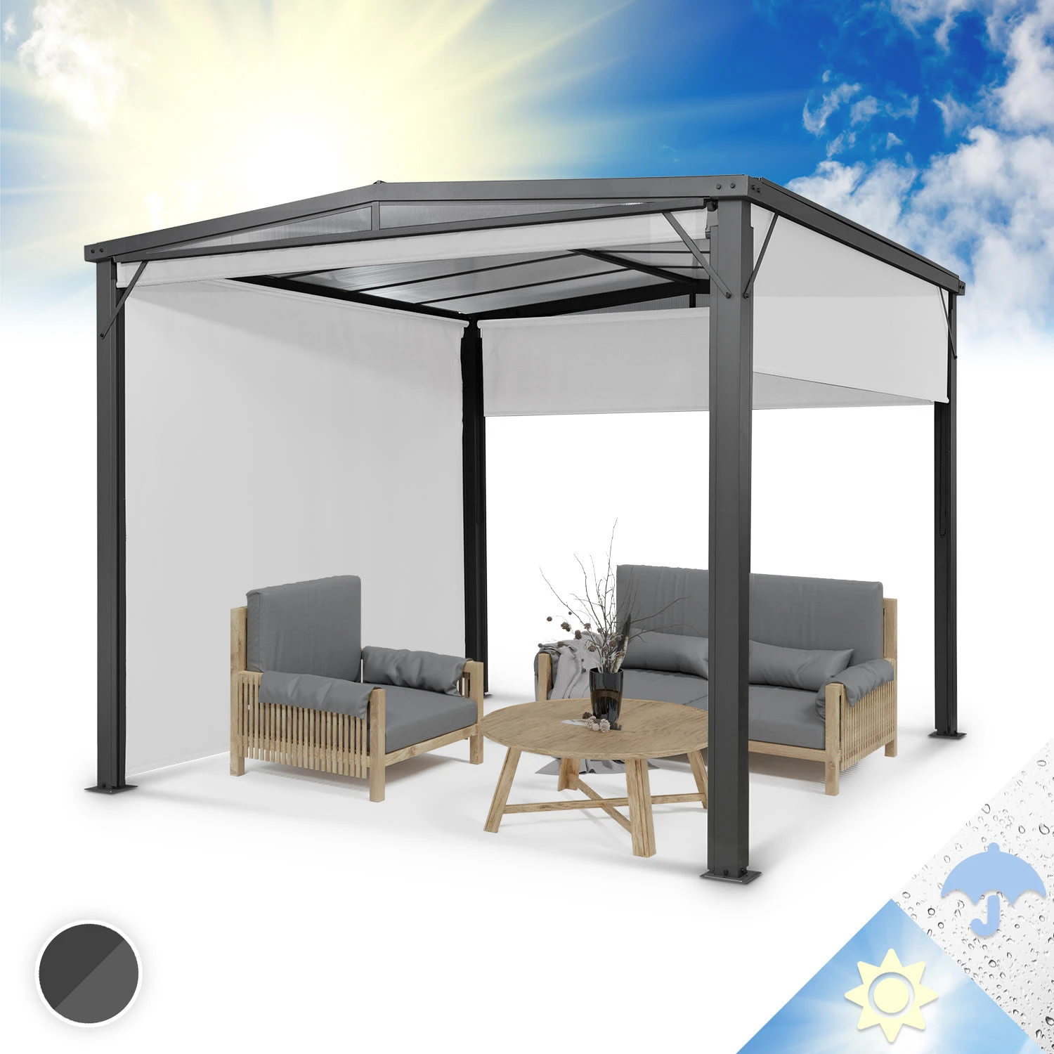 Pantheon Cortina Solid Sky Pergola Vordach 3x3m Polycarbonat 1 Pantheon Cortina Solid Sky Pergola Vordach 3x3m Polycarbonat