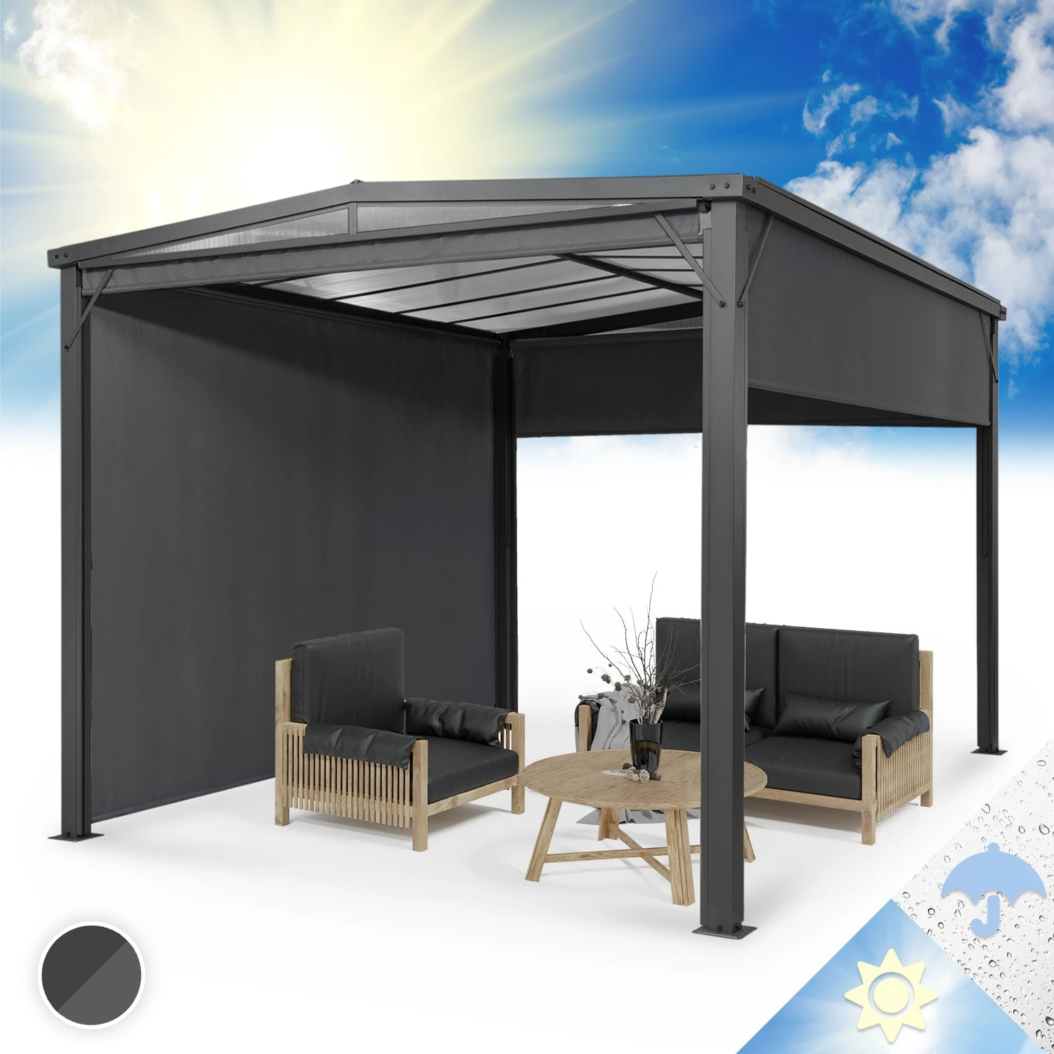 Pantheon Cortina Solid Sky Pergola Vordach 3x4m Polycarbonat 1 Pantheon Cortina Solid Sky Pergola Vordach 3x4m Polycarbonat
