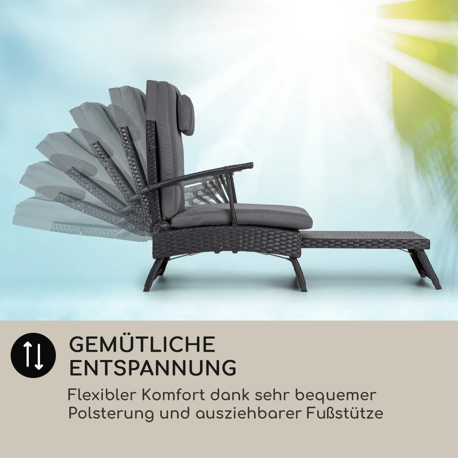 Kos Lounger Liegestuhl Mit Fußteil Stahlrahmen 6-Positionen 2 Kos Lounger Liegestuhl Mit Fußteil Stahlrahmen 6-Positionen – Bild 2