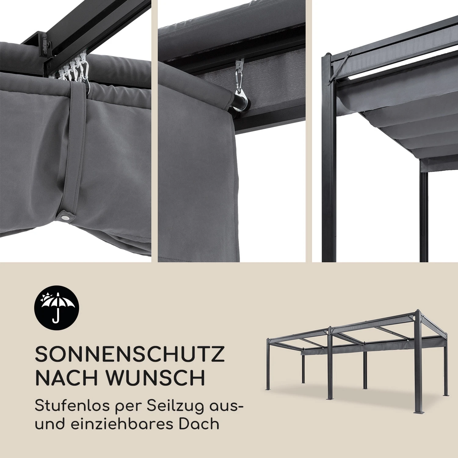 Pantheon Cortina Pergola Ersatzdach 200 G/m² Polyester-Tuch 3x6 M Inkl. Seilzug 3 Pantheon Cortina Pergola Ersatzdach 200 G/m² Polyester-Tuch 3x6 M Inkl. Seilzug – Bild 3