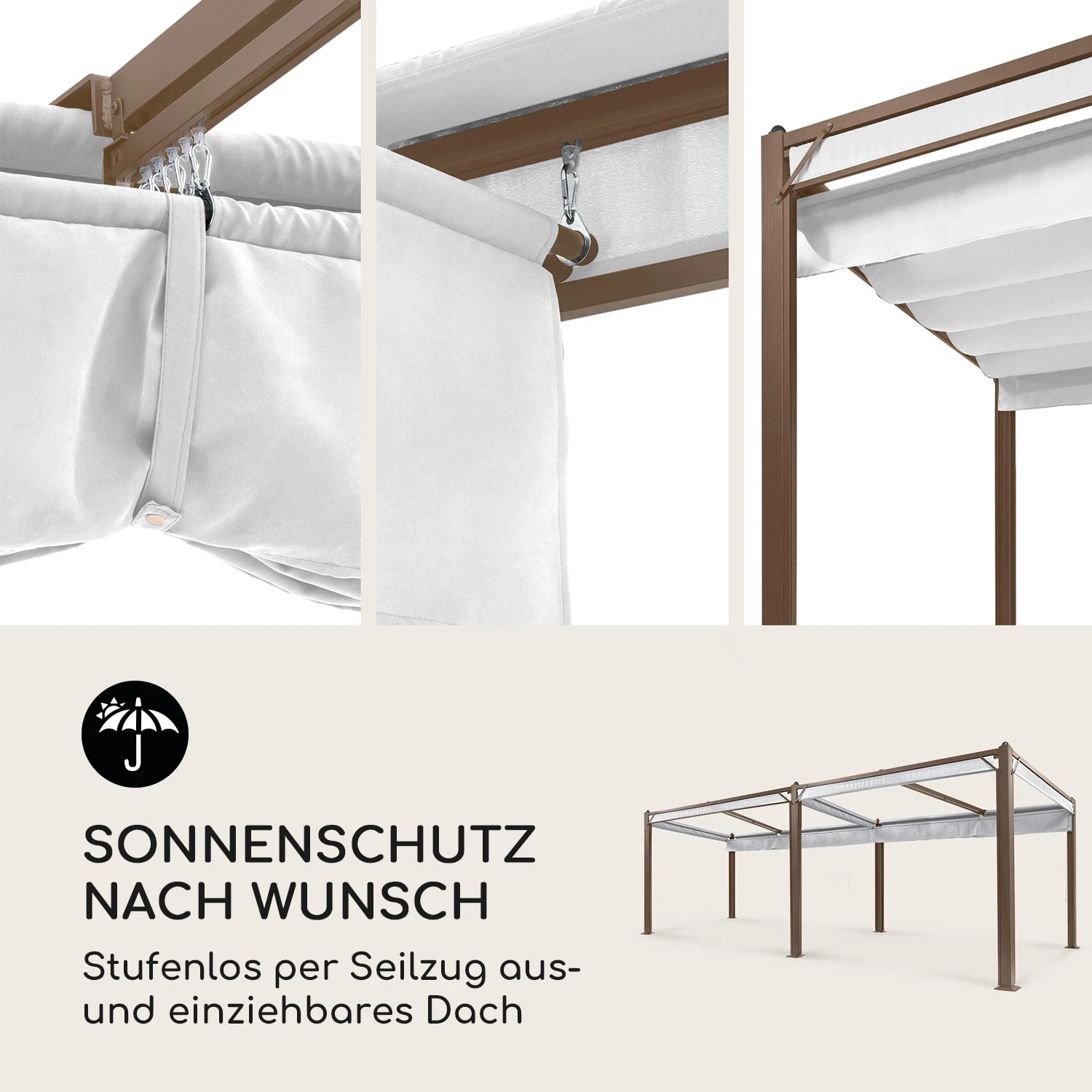 Pantheon Cortina Pergola Ersatzdach 200 G/m² Polyester-Tuch 3x6 M Inkl. Seilzug 3 Pantheon Cortina Pergola Ersatzdach 200 G/m² Polyester-Tuch 3x6 M Inkl. Seilzug – Bild 3