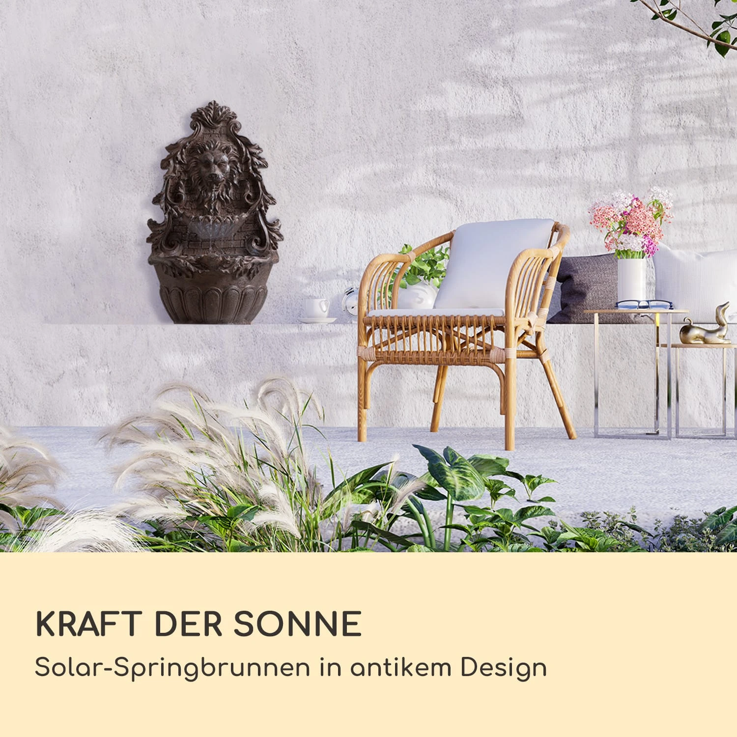 Löwenstein Wandbrunnen 2W Solar-Pumpe Polyresin 4 Weiße LED 5m Kabel 2 Löwenstein Wandbrunnen 2W Solar-Pumpe Polyresin 4 Weiße LED 5m Kabel – Bild 2