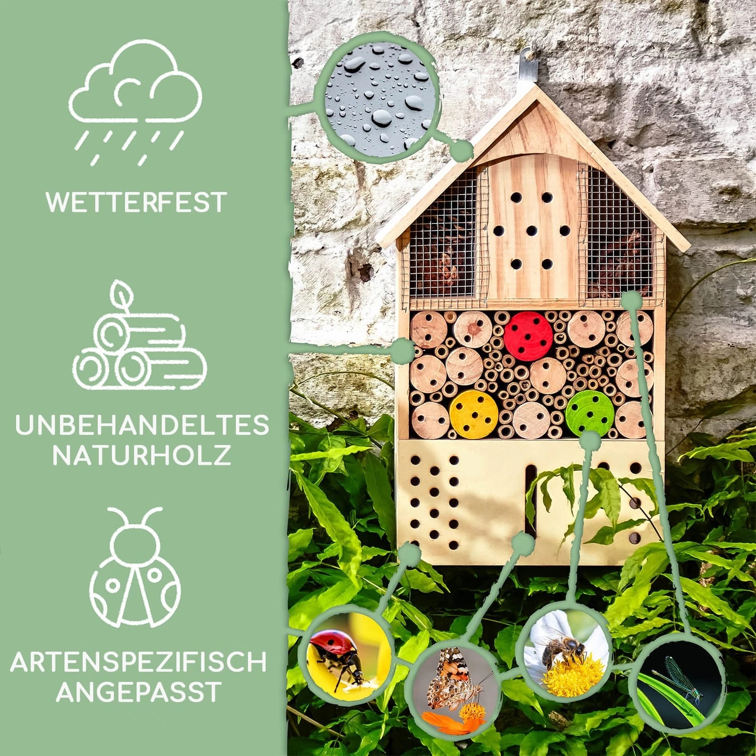 Insektenhotel Mit Farbklecksen Ganzjährig Bewohnbar Pinienholz 2 Insektenhotel Mit Farbklecksen Ganzjährig Bewohnbar Pinienholz – Bild 2