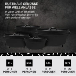 Galloway Dutch Oven 12.0 BBQ-Topf Gusseisen Standfüße Größe XL / 12 Qt -Gartenmöbel 10038587 de 0006 usp