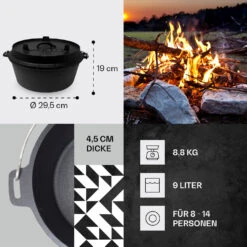 Guernsey Premium Dutch Oven 9.0 BBQ-Topf Gusseisen Voreingebrannt Größe L / 9 Qt -Gartenmöbel 10038639 de 0004 usp
