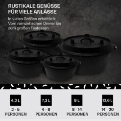 Guernsey Premium Dutch Oven 9.0 BBQ-Topf Gusseisen Voreingebrannt Größe L / 9 Qt -Gartenmöbel 10038639 de 0006 usp