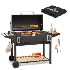 Aberdeen Double Holzkohlegrill Smoker Thermometer 2 Seitentische Mobil