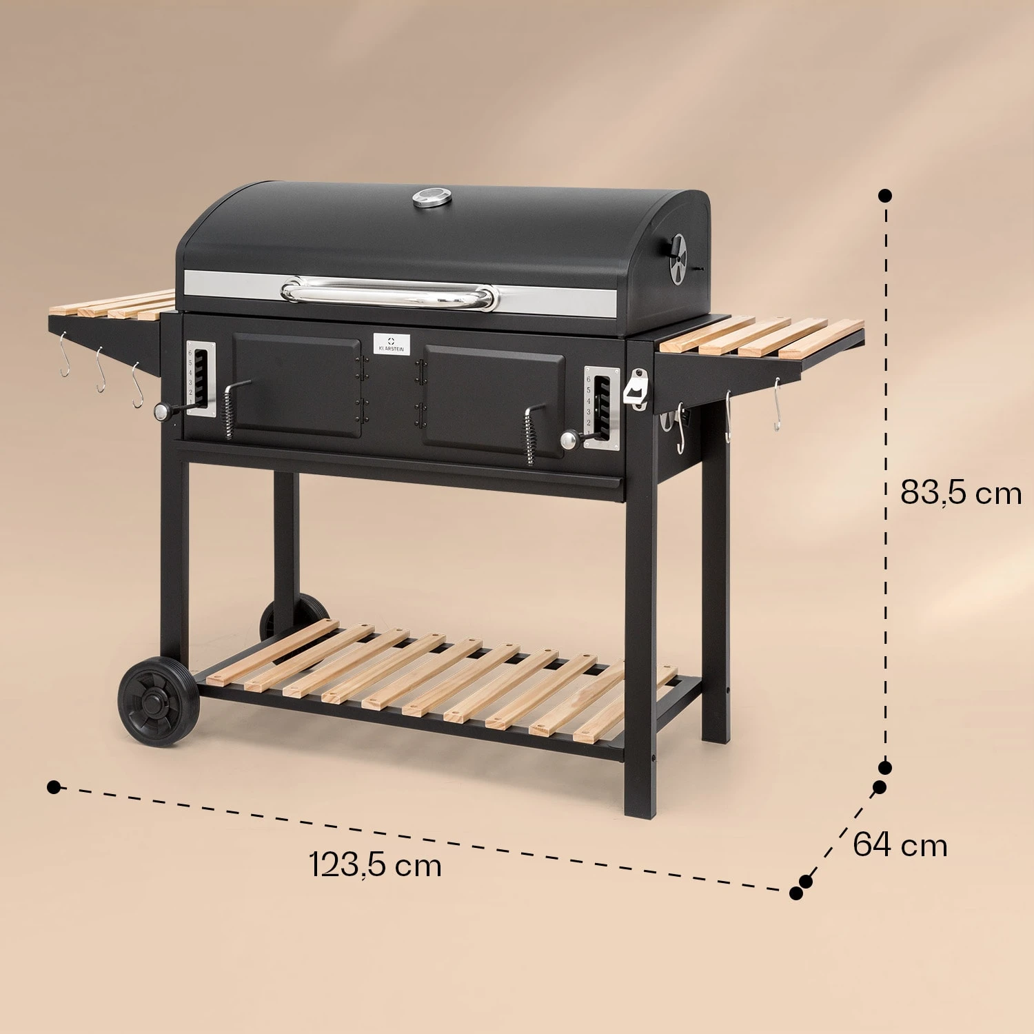 Aberdeen Double Holzkohlegrill Smoker Thermometer 2 Seitentische Mobil 9 Aberdeen Double Holzkohlegrill Smoker Thermometer 2 Seitentische Mobil – Bild 9