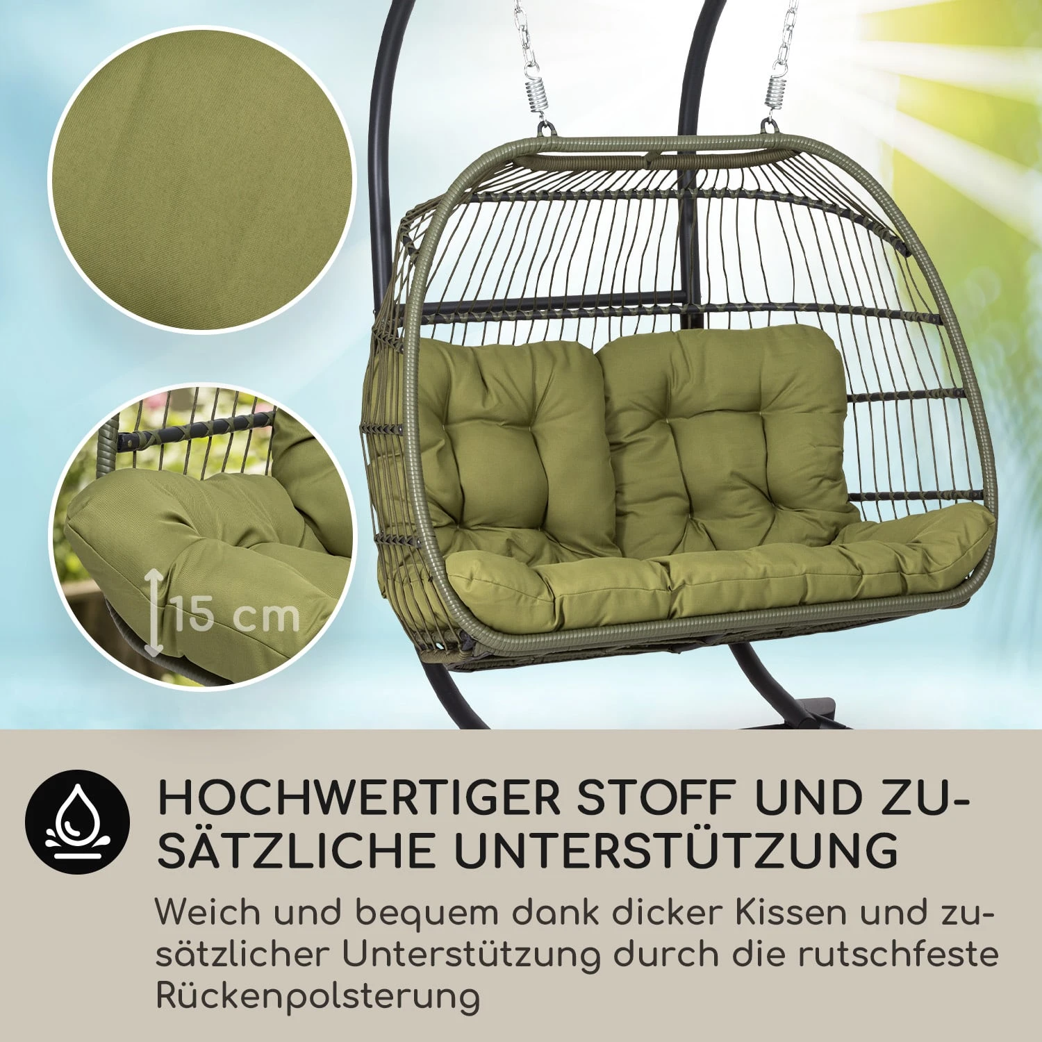 Biarritz Double Hängesessel Zweier PE Aluminium Polyrattan 260 Kg 2 Biarritz Double Hängesessel Zweier PE Aluminium Polyrattan 260 Kg – Bild 2